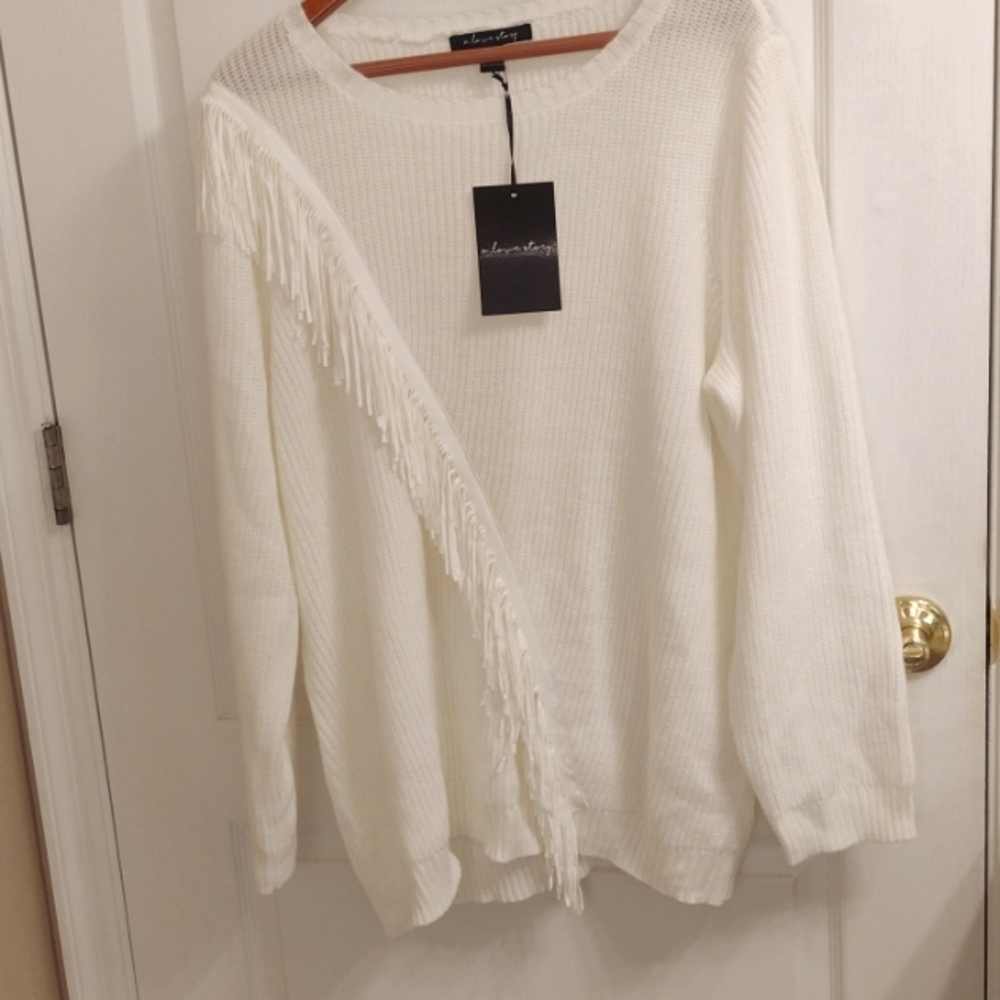 A Love  Story White Fringe Sweater women's size 3X